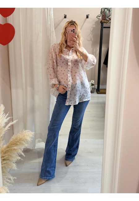 Camicia bianca fiorellini rosa