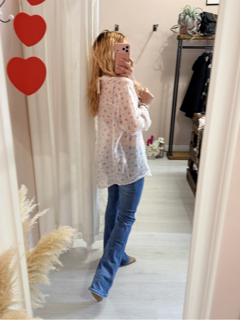 Camicia bianca fiorellini rosa