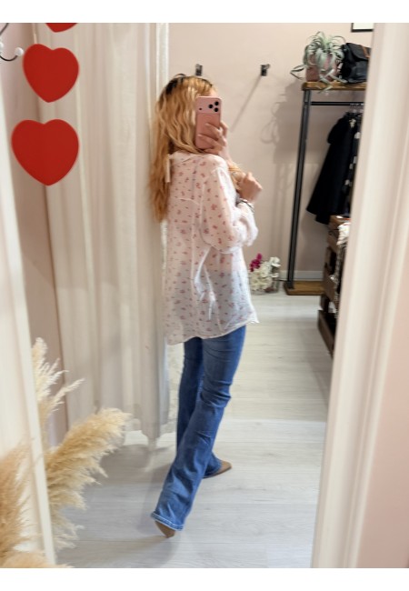 Camicia bianca fiorellini rosa