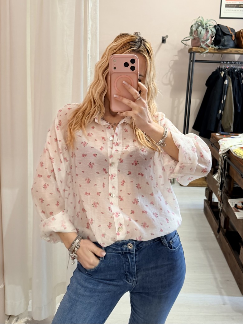 Camicia bianca fiorellini rosa