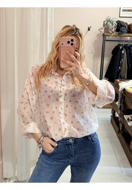 Camicia bianca fiorellini rosa