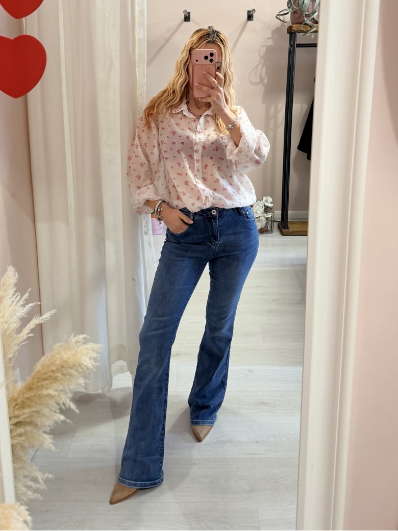 Camicia bianca fiorellini rosa