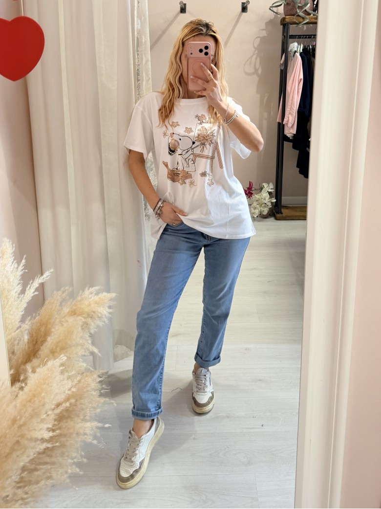 Maglia t shirt snoopy che dipinge beige