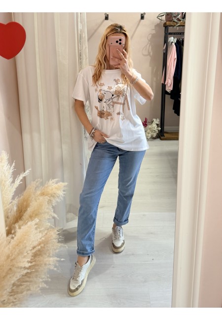 Maglia t shirt snoopy che dipinge beige