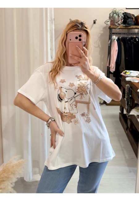 Maglia t shirt snoopy che dipinge beige