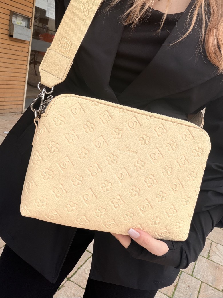 Borsetta stampini gialla con tre zip