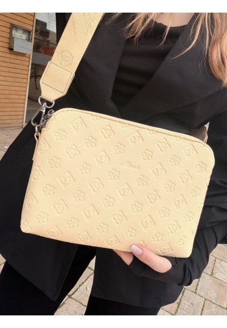 Borsetta stampini gialla con tre zip