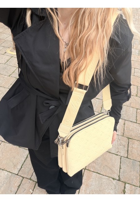 Borsetta stampini gialla con tre zip