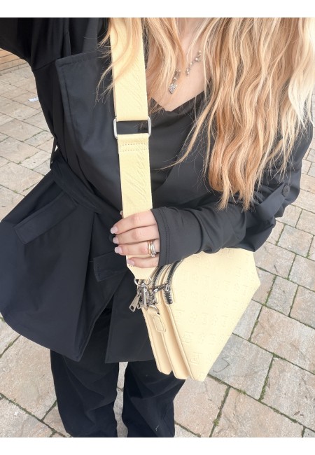 Borsetta stampini gialla con tre zip