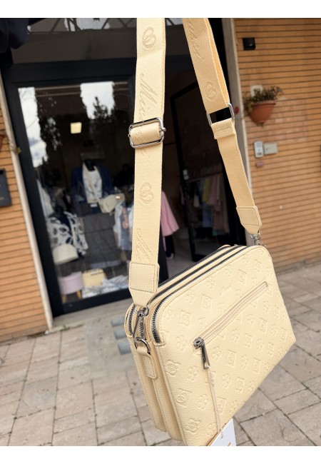 Borsetta stampini gialla con tre zip