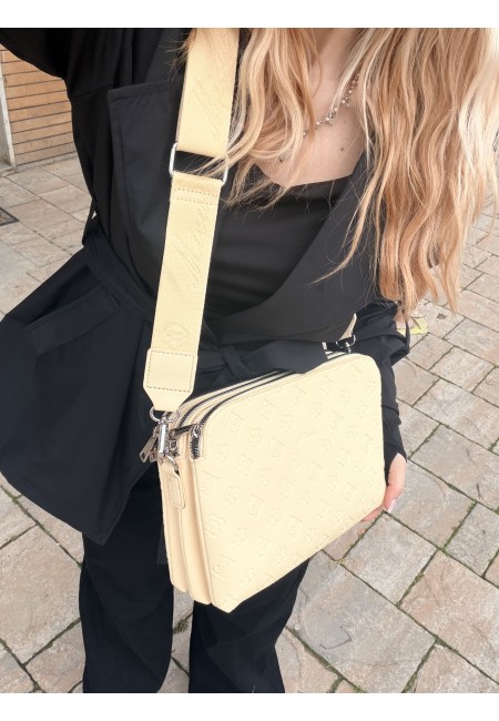 Borsetta stampini gialla con tre zip