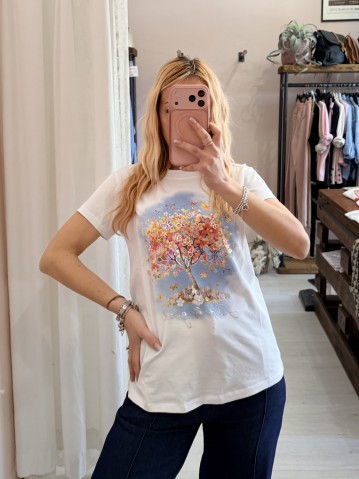 Maglia t shirt albero di farfalle multicolor