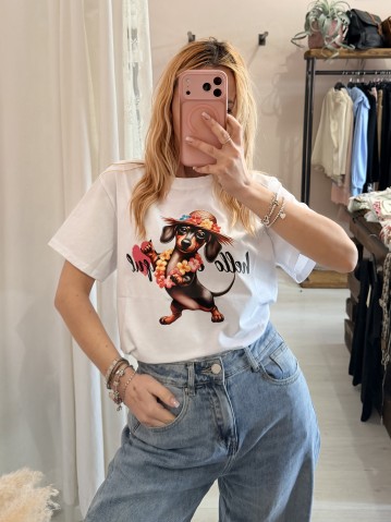 Maglia t shirt BASSOTTO cappello di paglia hello 2