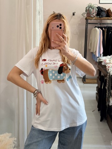 Maglia t shirt BASSOTTO drew saves the word