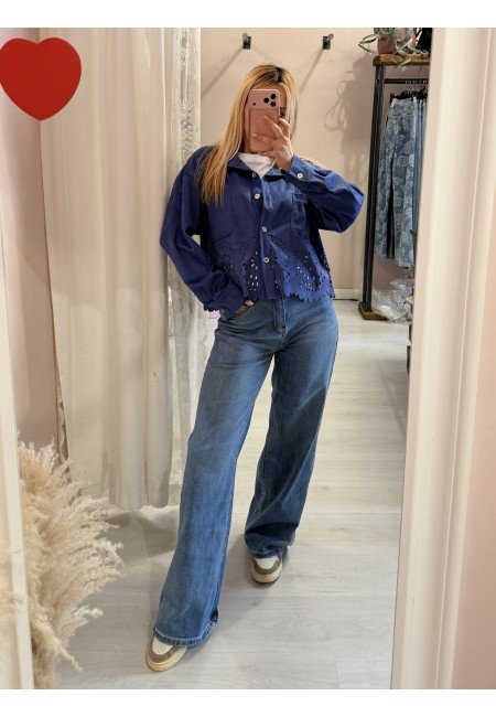 Giacchina camoscino ricamata blu