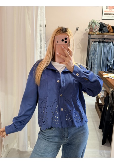 Giacchina camoscino ricamata blu