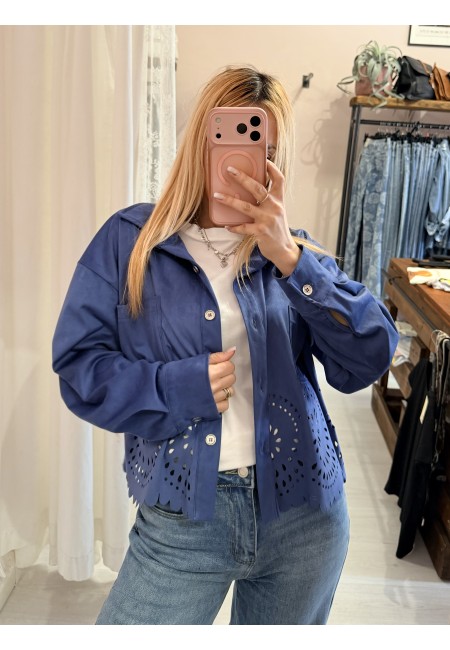 Giacchina camoscino ricamata blu