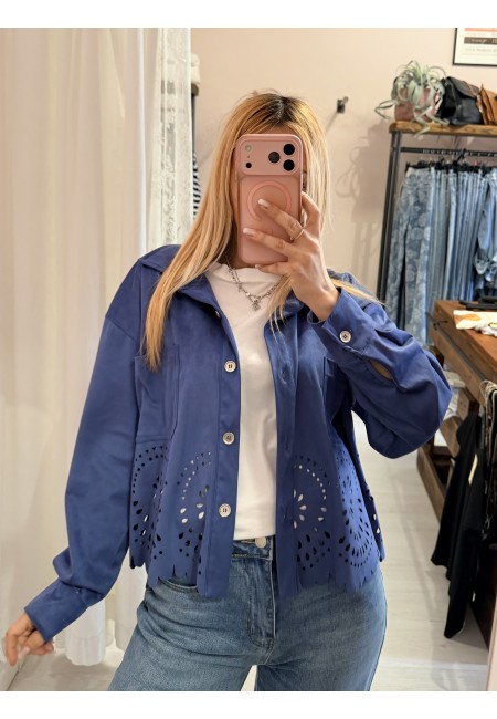 Giacchina camoscino ricamata blu