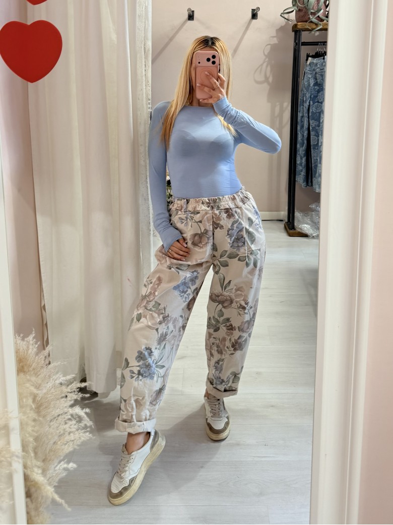 Pantaloni cotone floreale