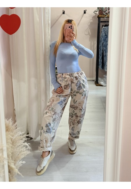 Pantaloni cotone floreale