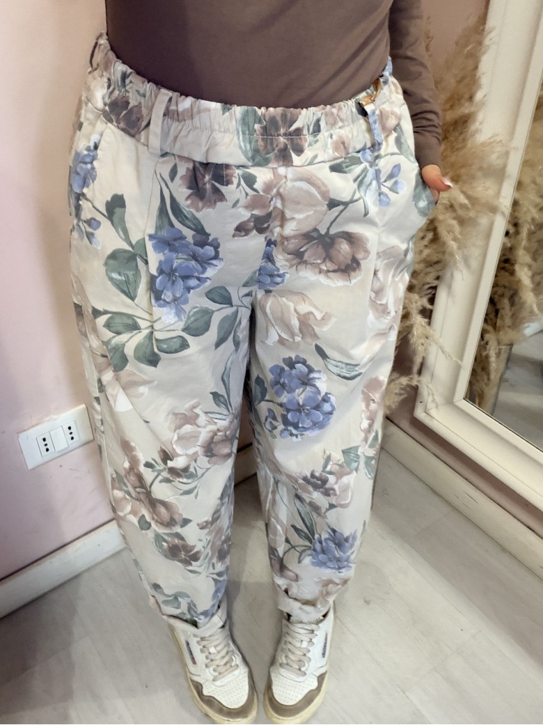 Pantaloni cotone floreale