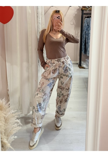 Pantaloni cotone floreale