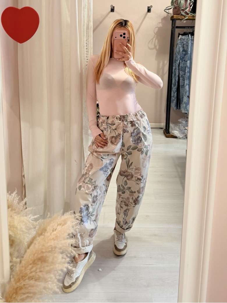 Pantaloni cotone floreale