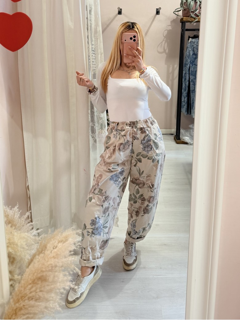 Pantaloni cotone floreale