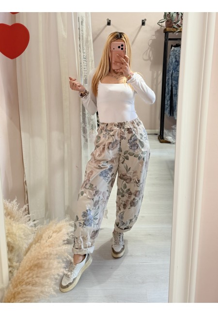 Pantaloni cotone floreale