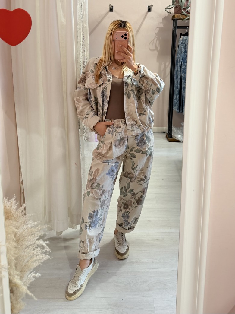 Pantaloni cotone floreale