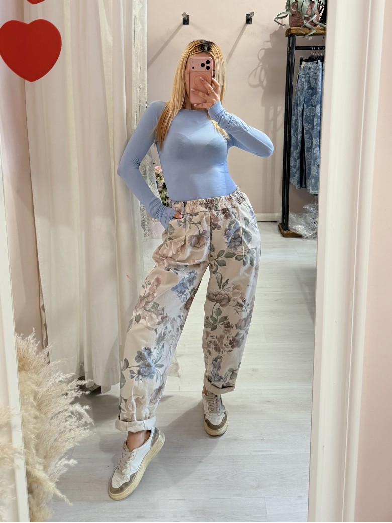 Pantaloni cotone floreale