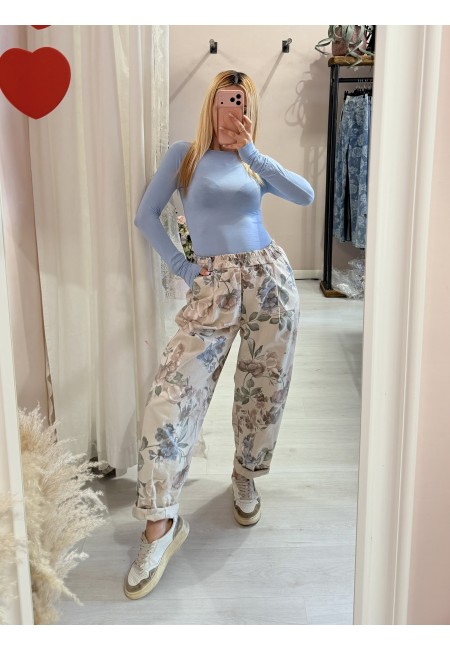 Pantaloni cotone floreale