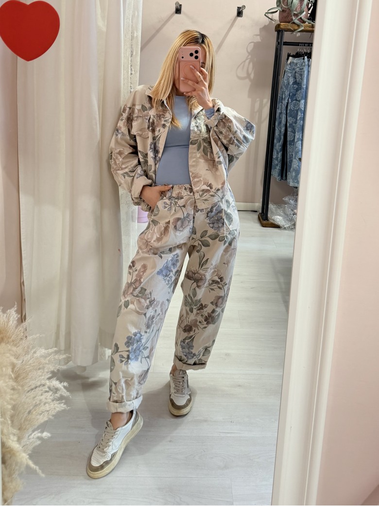 Pantaloni cotone floreale