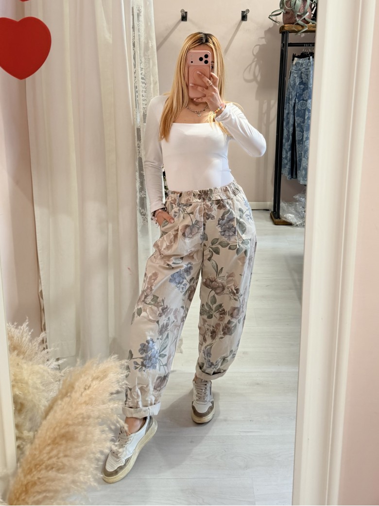 Pantaloni cotone floreale