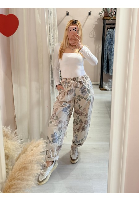 Pantaloni cotone floreale
