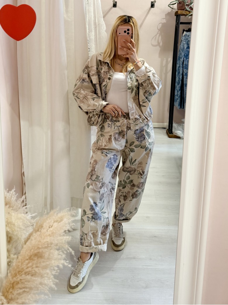 Pantaloni cotone floreale