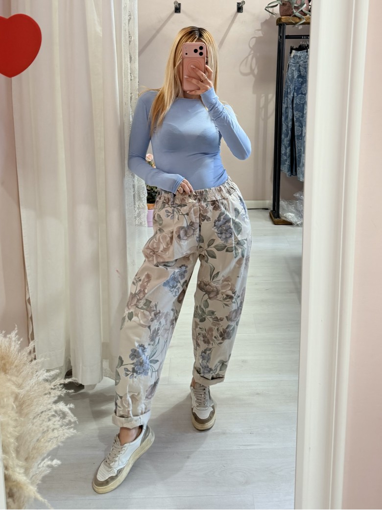 Pantaloni cotone floreale
