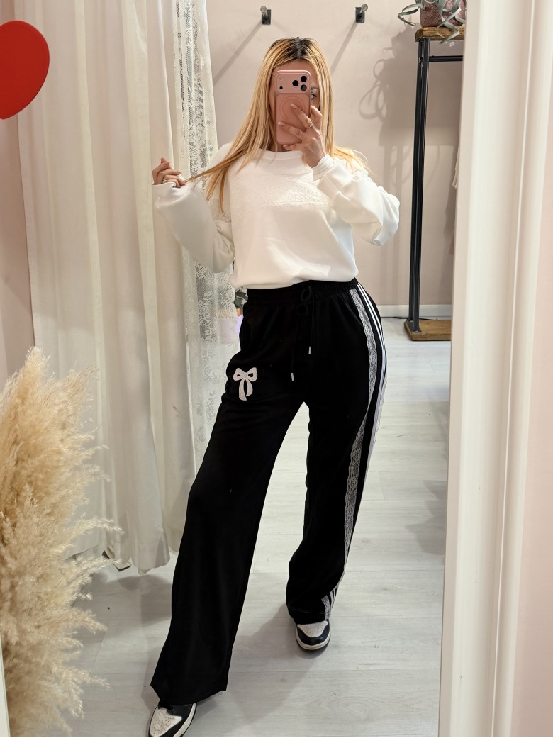 Pantaloni tuta con rigo in pizzo NERI