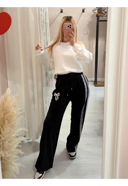 Pantaloni tuta con rigo in pizzo NERI