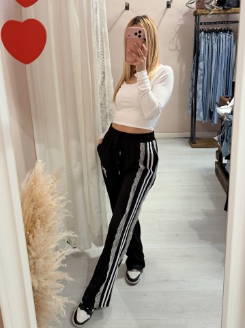 Pantaloni tuta con rigo in pizzo NERI 2