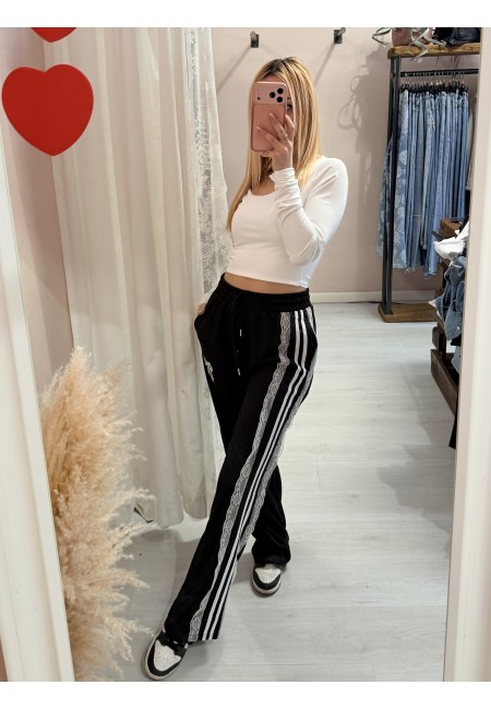 Pantaloni tuta con rigo in pizzo NERI