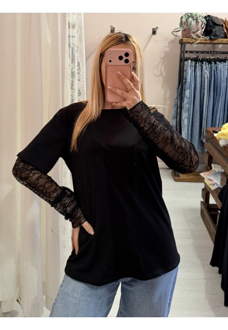 Maglia t shirt maniche PIZZO nera