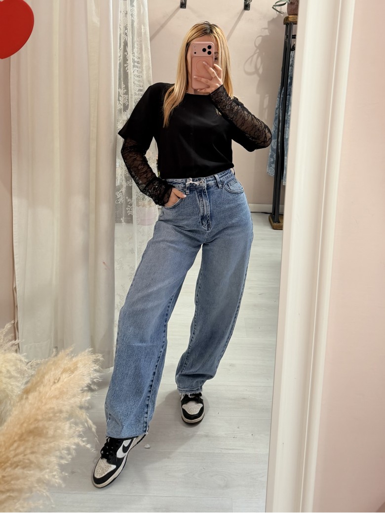 Maglia t shirt maniche PIZZO nera