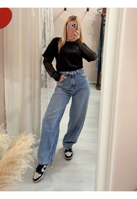 Maglia t shirt maniche PIZZO nera