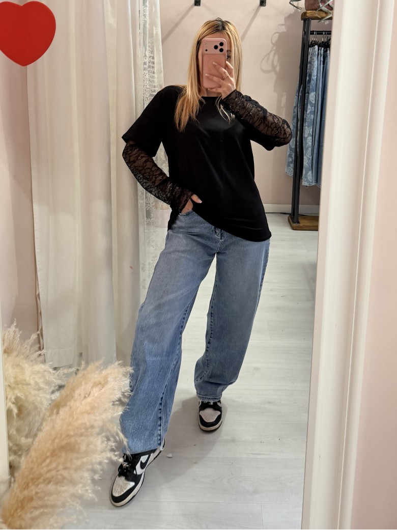 Maglia t shirt maniche PIZZO nera