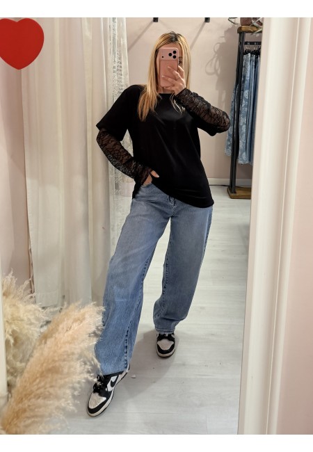 Maglia t shirt maniche PIZZO nera