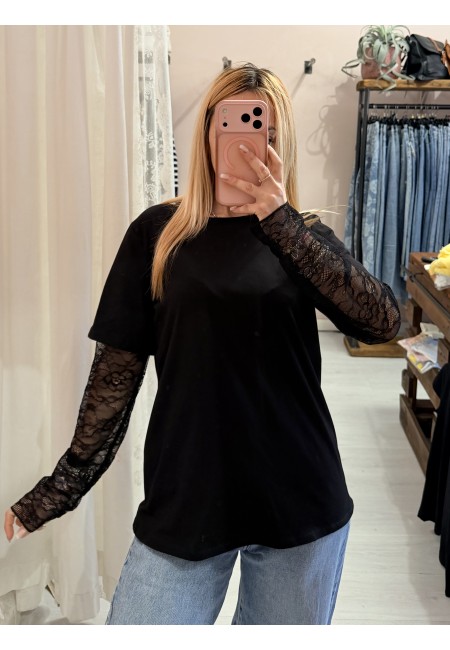 Maglia t shirt maniche PIZZO nera