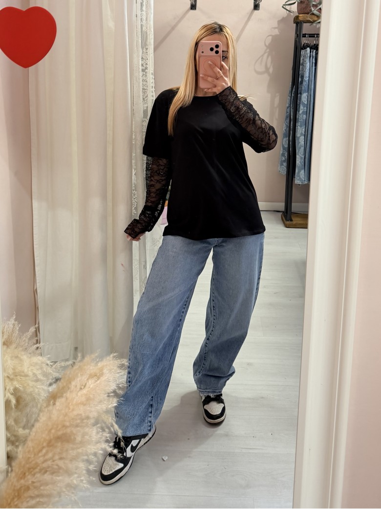 Maglia t shirt maniche PIZZO nera