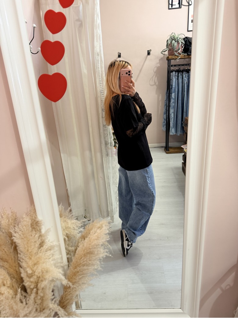 Maglia t shirt maniche PIZZO nera