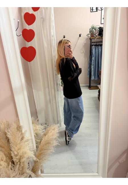 Maglia t shirt maniche PIZZO nera